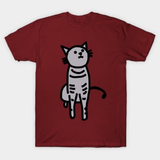 Grey Cat Thick Black Line Drawing T-Shirt